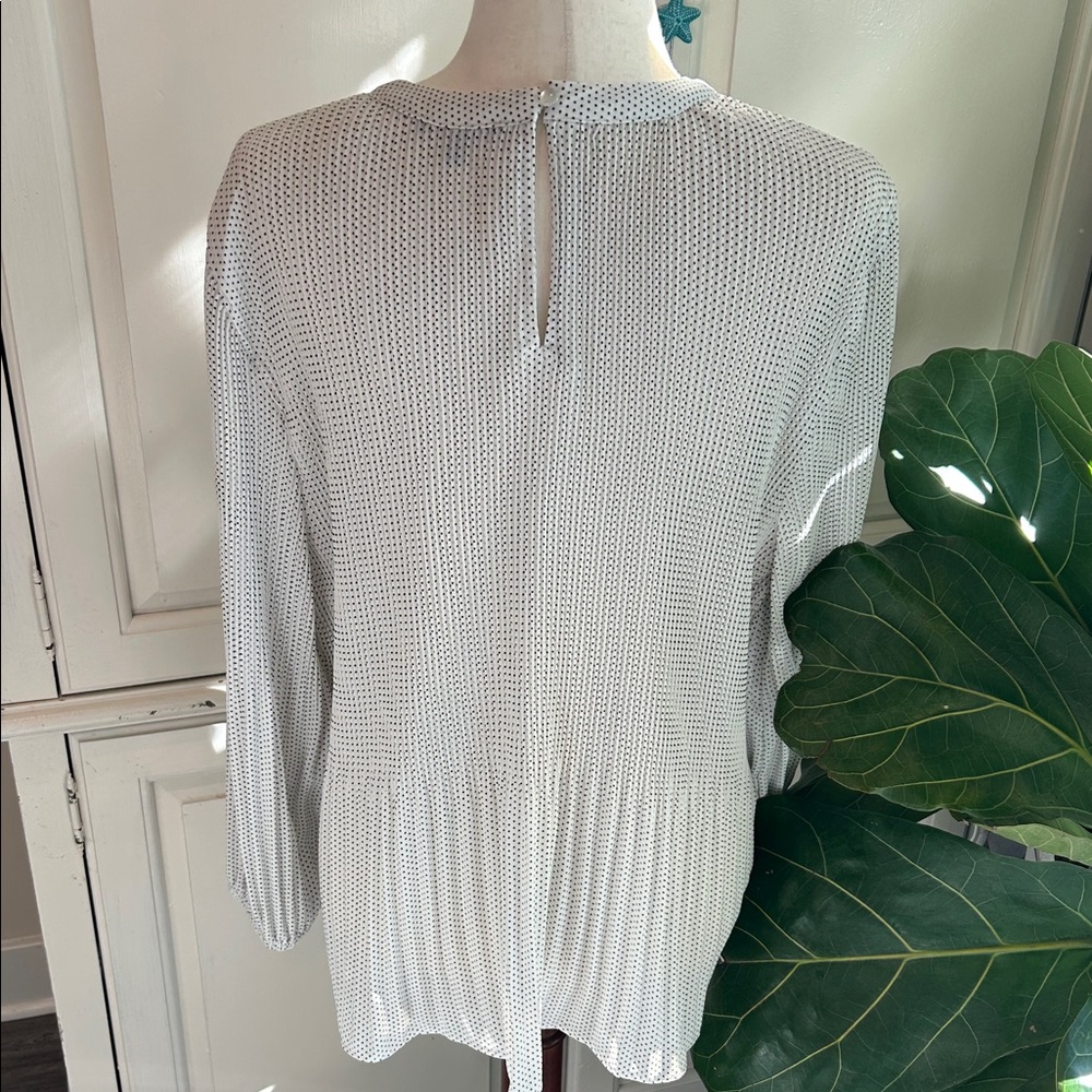Adrianna Papell Georgette Pleated Polka Dot Blouse - Picture 5 of 11